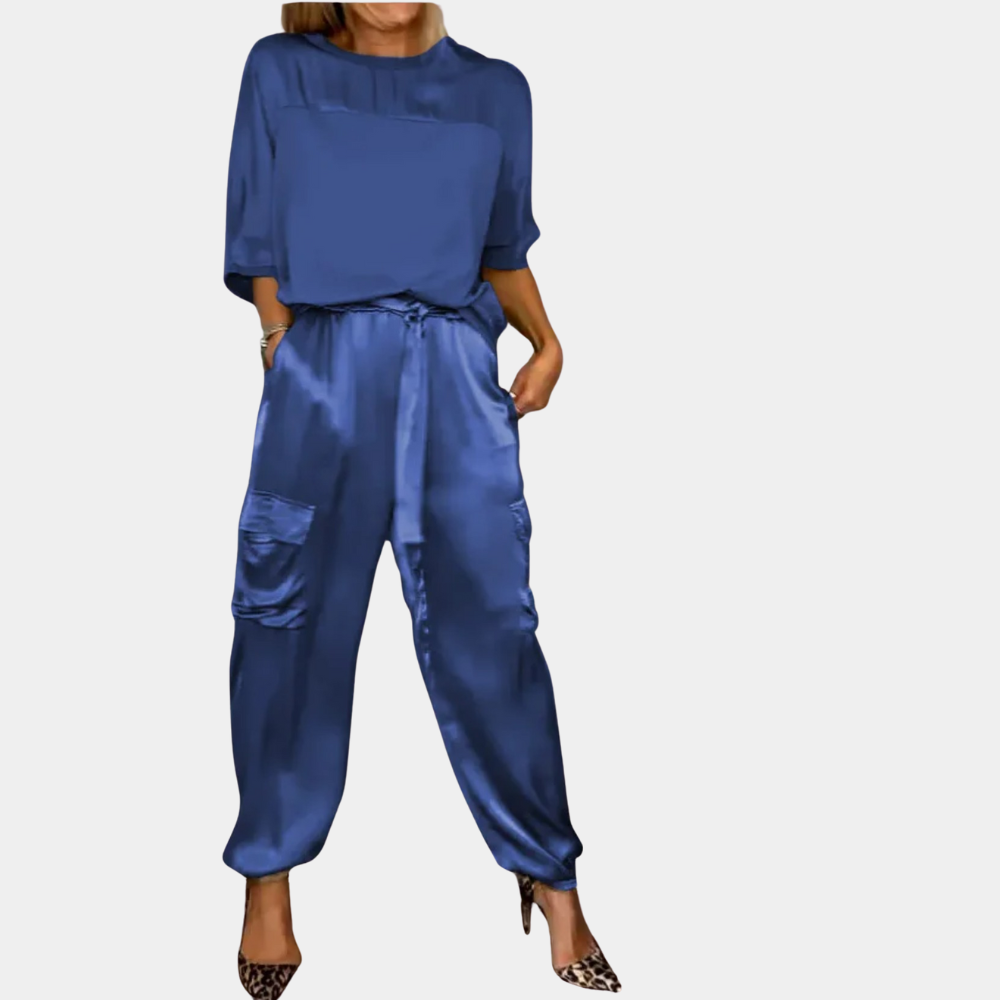 Levoire | Ensemble Chic Satin Élégant [Haut+Pantalons] Bleu