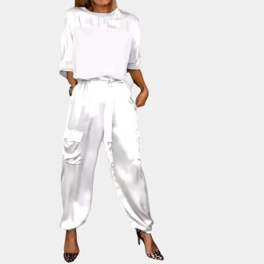 Levoire | Ensemble Chic Satin Élégant [Haut+Pantalons] Blanc