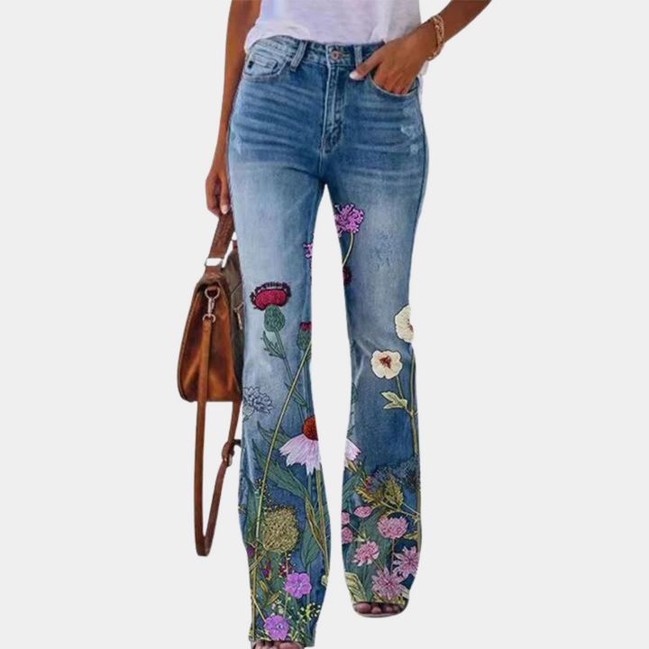 Levoire | Jean Avec Broderie De Fleurs Pour Femmes Bleu foncé