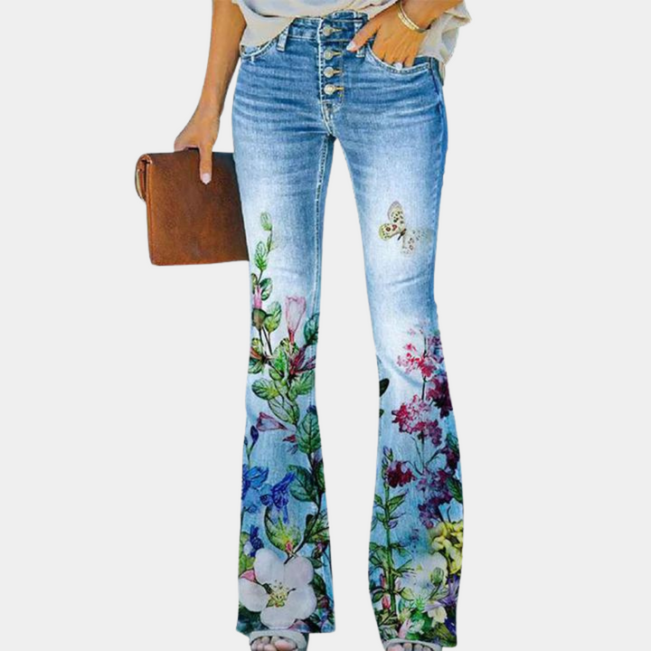 Levoire | Jean Avec Broderie De Fleurs Pour Femmes Bleu clair