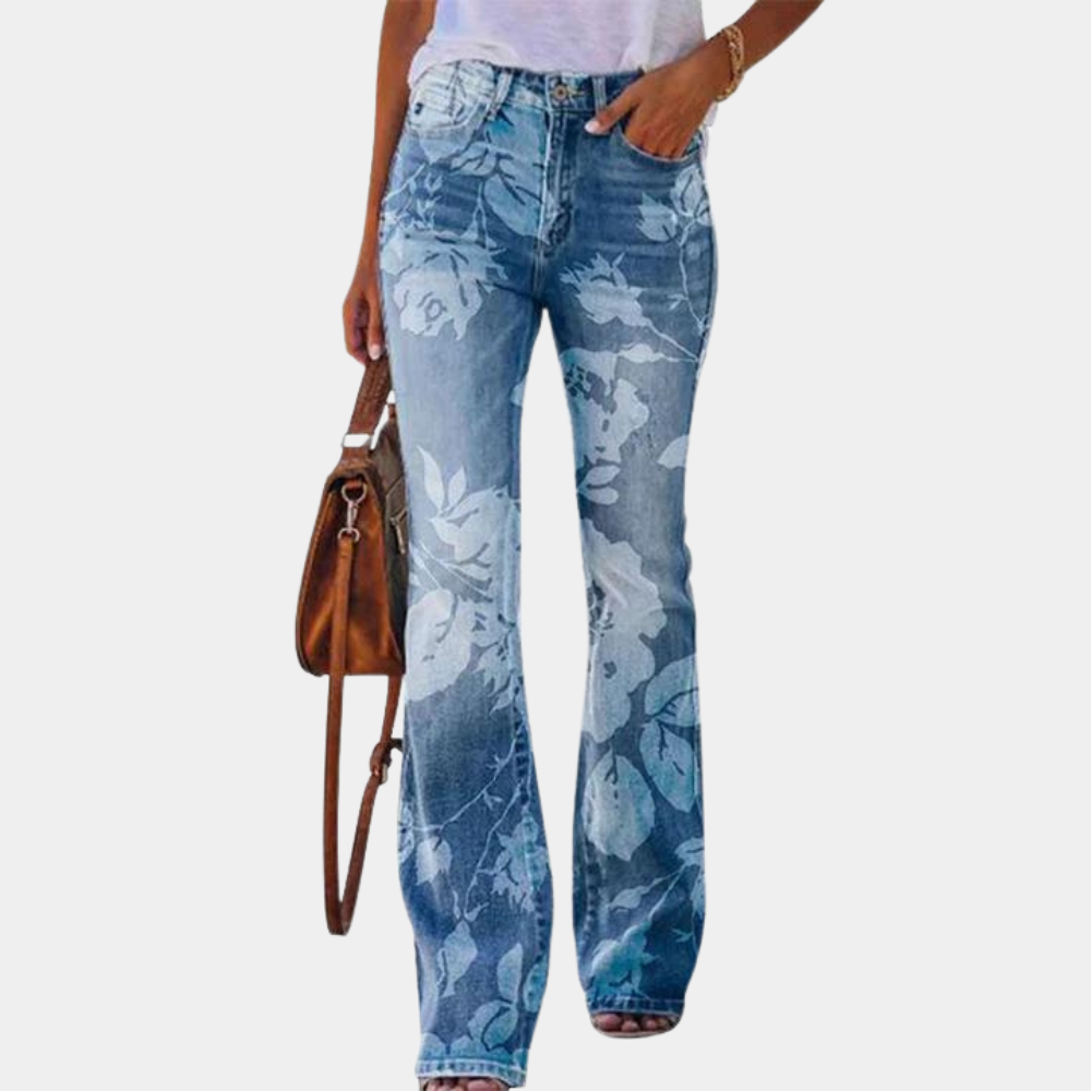 Levoire | Jean Avec Broderie De Fleurs Pour Femmes Bleu et blanc
