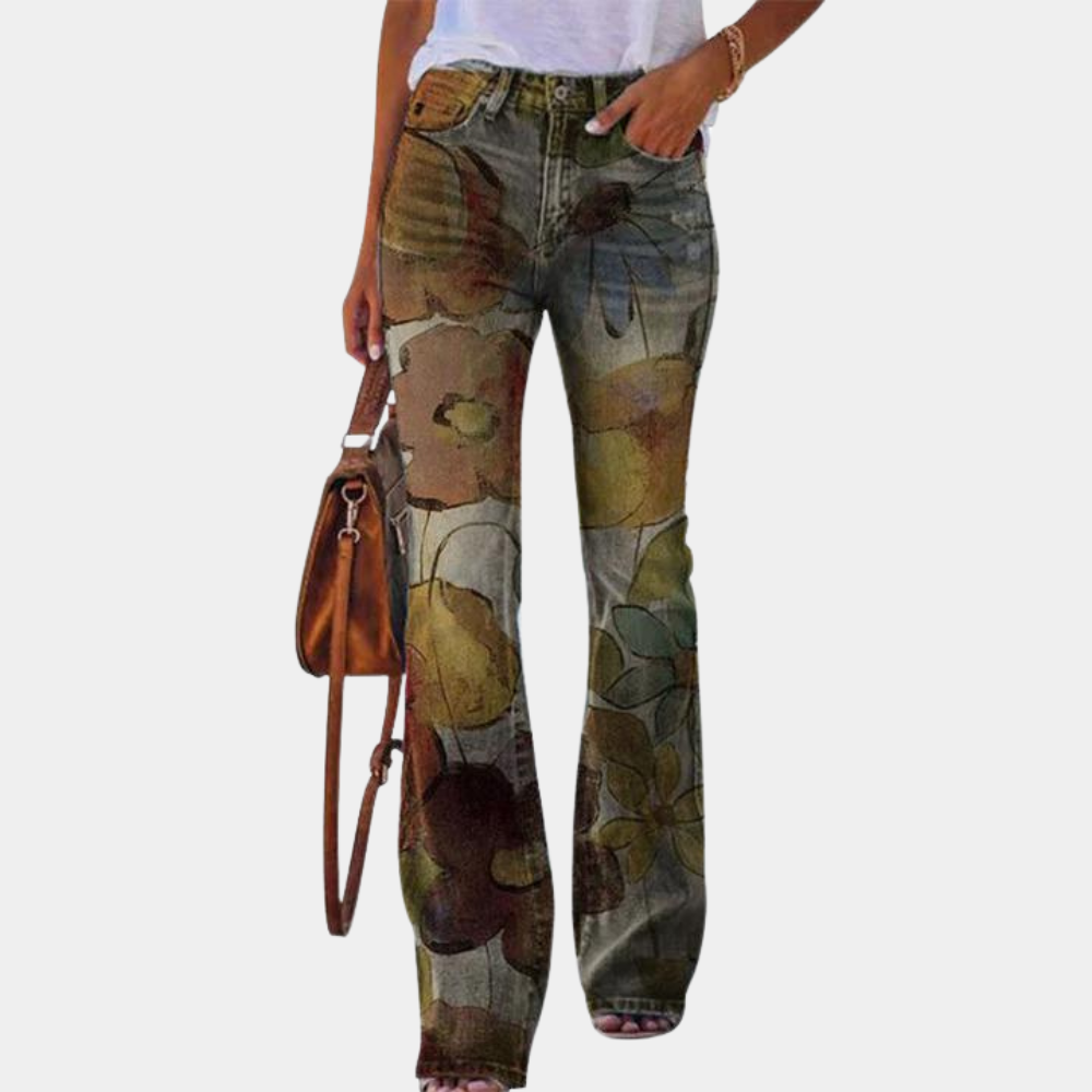 Levoire | Jean Avec Broderie De Fleurs Pour Femmes Gris clair