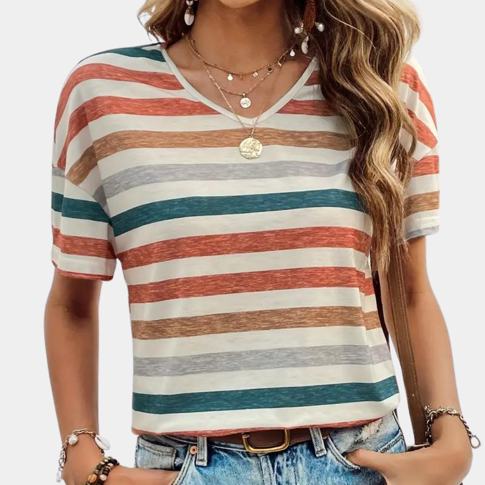Levoire | T-Shirt De Loisirs Pour Femmes Avec Des Rayures Orange