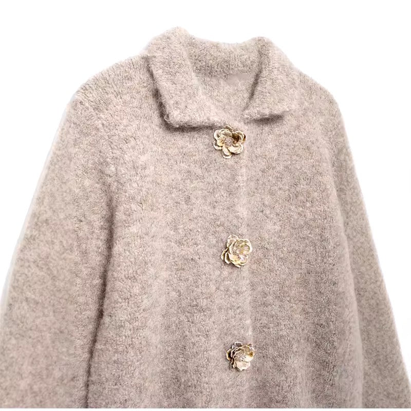 Levoire | Gilet En Bouclé Élégant Avec Des Boutons Fleuris
