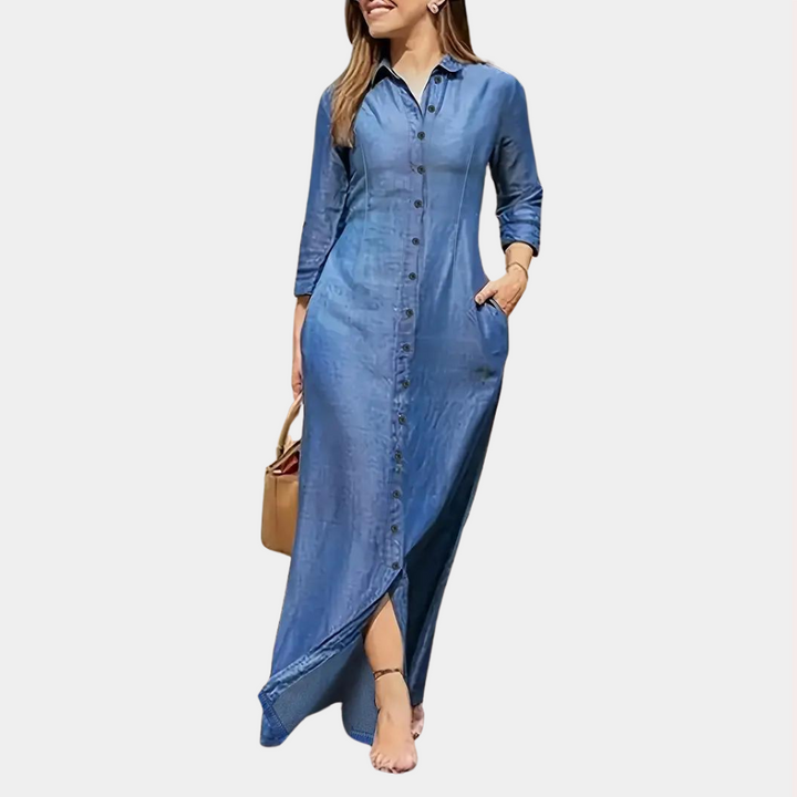 Levoire | Robe Maxi Avec Bouton Bleu clair