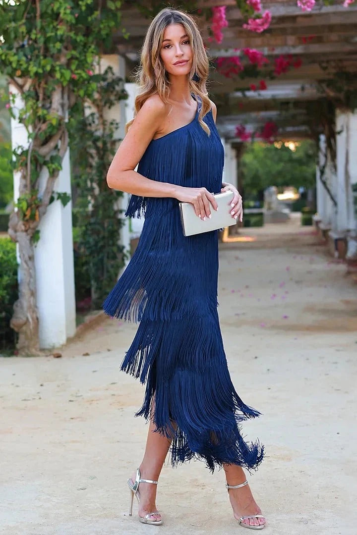 Levoire | Robe Élégante Avec Des Franges Ludiques