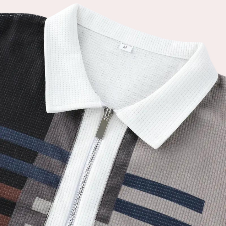 Levoire | Polo À Rayures Stylé Avec Manches Courtes Et Fermeture Éclair Pour Hommes