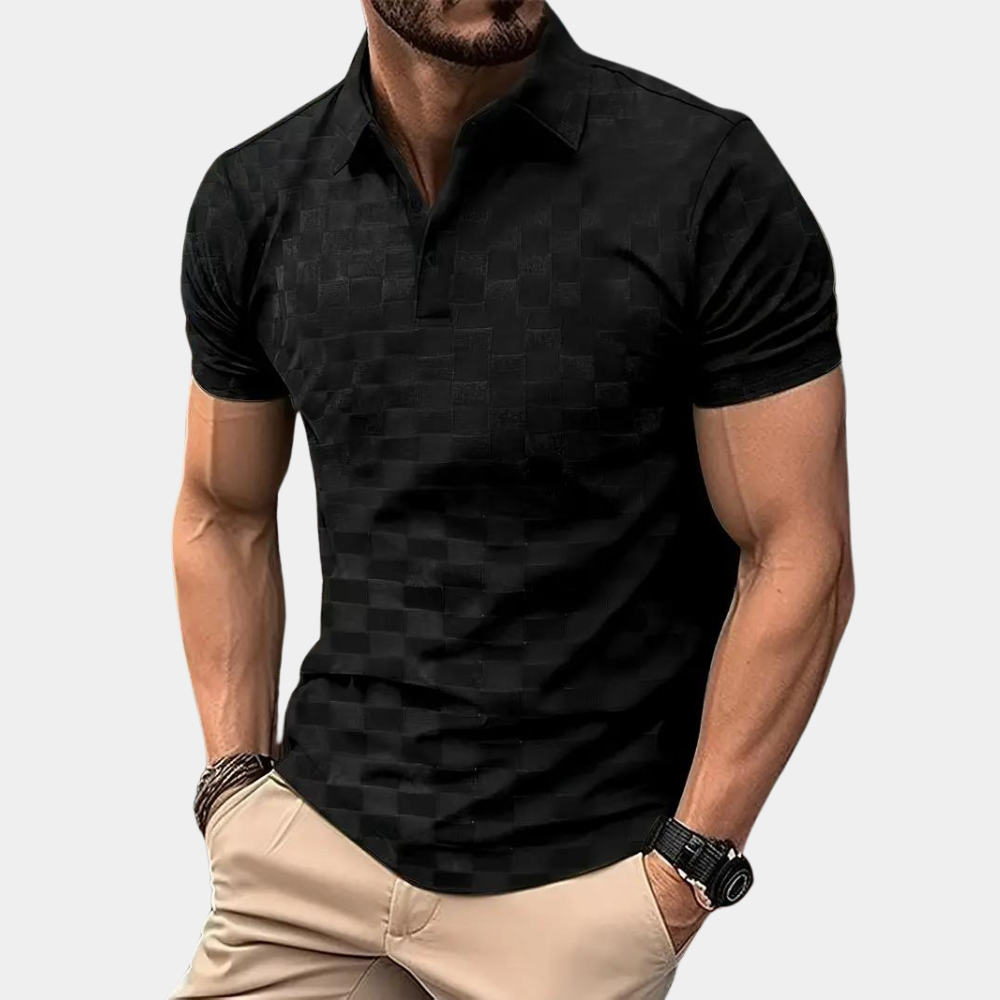 Levoire | Polo À Carreaux Slim Fit Pour Hommes Noir