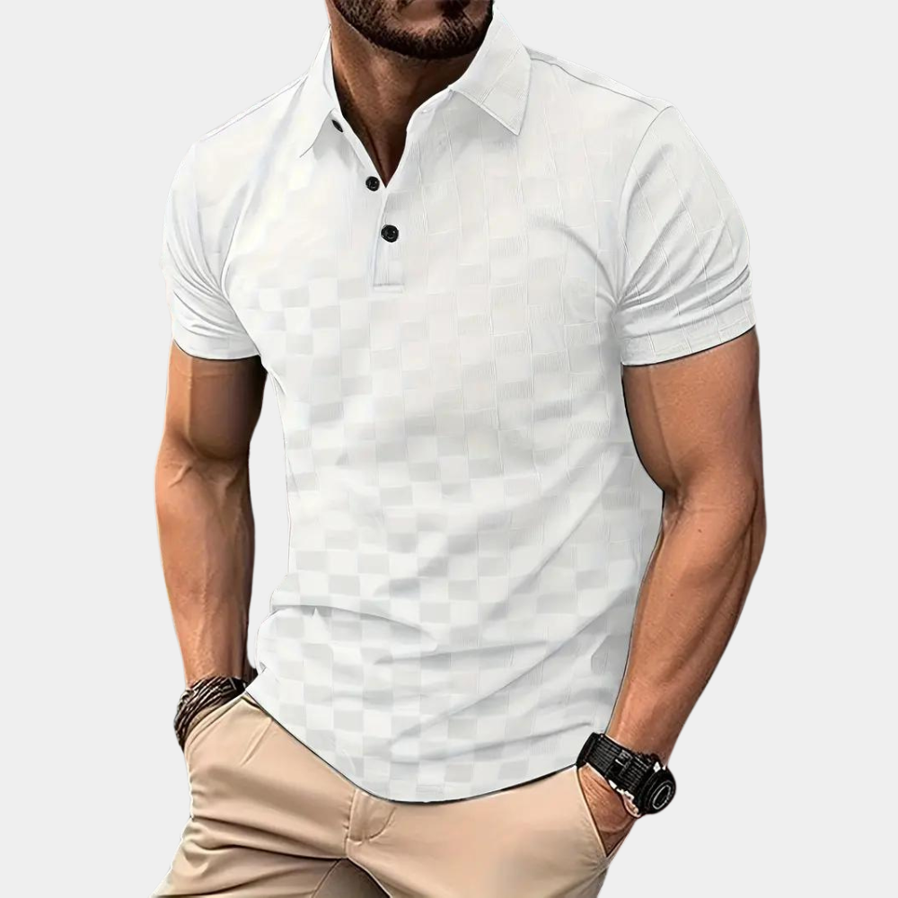 Levoire | Polo À Carreaux Slim Fit Pour Hommes Blanc