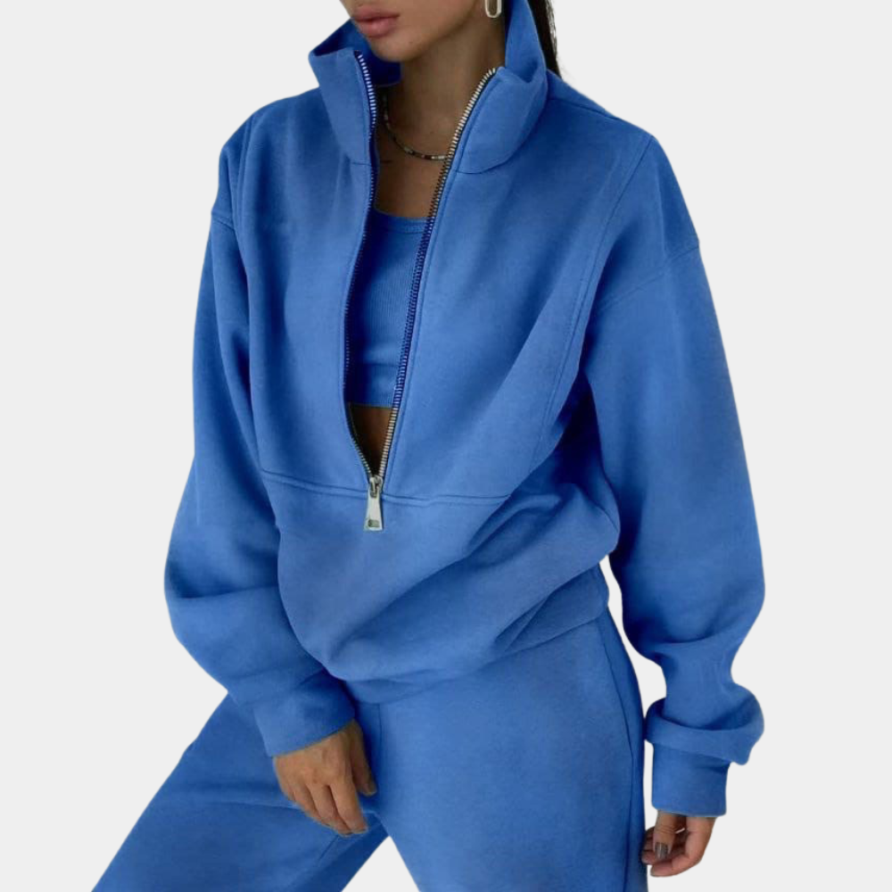 Levoire | Chemisier À Manches Longues Et Pantalons Taille Haute Bleu