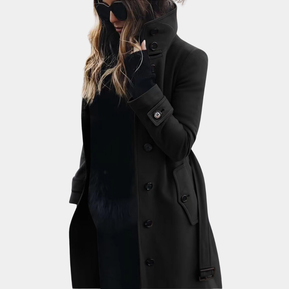 Levoire | Trench-Coat Ceinturé À Manches Longues Avec Patte De Boutonnage Noir