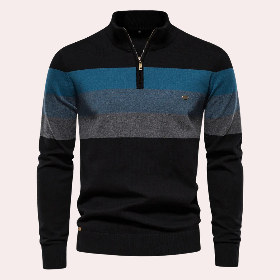 Levoire | Pull À Demi Zip Rayures Tendance Pour Le Quotidien Noir