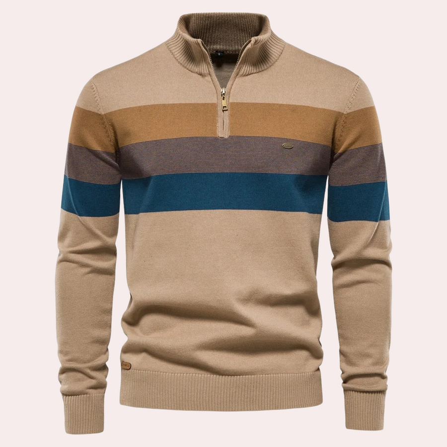 Levoire | Pull À Demi Zip Rayures Tendance Pour Le Quotidien Khaki