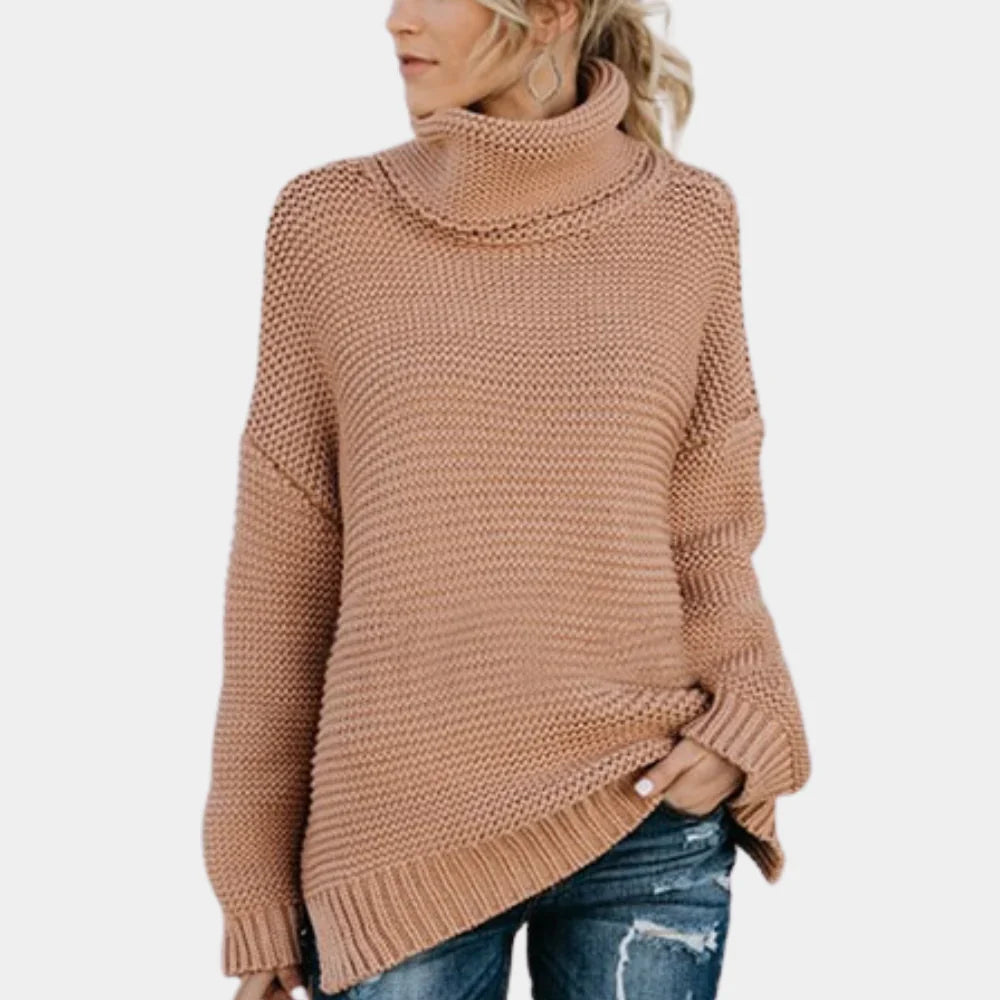 Levoire | Pull Femme En Maille Luxueuse À Col Haut Khaki