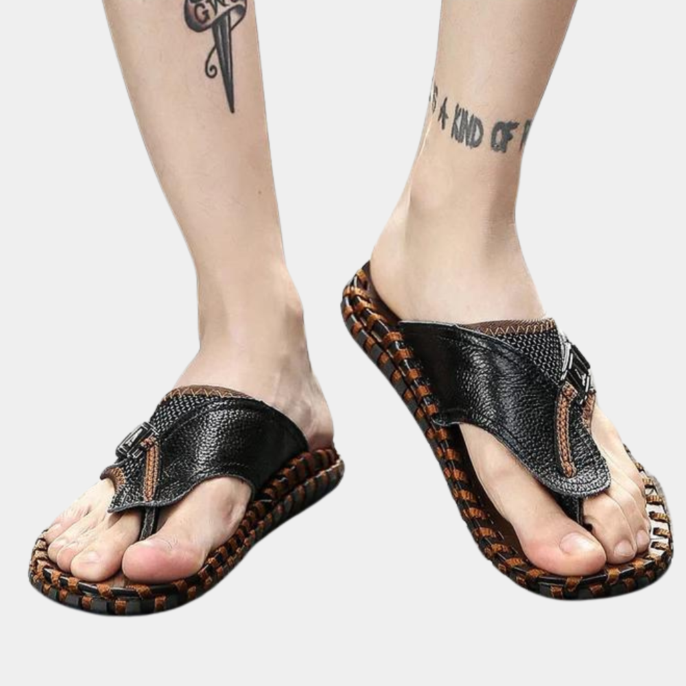 Levoire | Sandales Pour Hommes Cuir Luxe Confort Ultime Noir/Marron