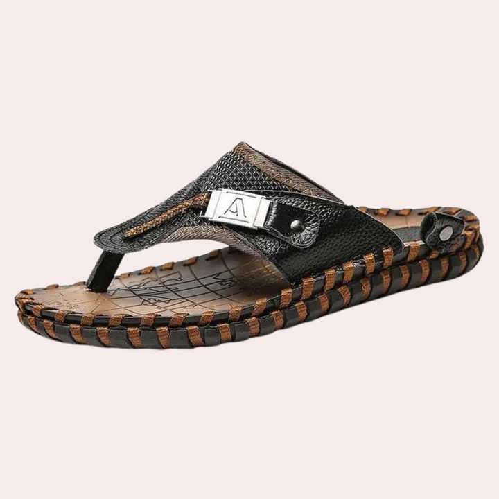Levoire | Sandales Pour Hommes Cuir Luxe Confort Ultime Noir/Marron Noir