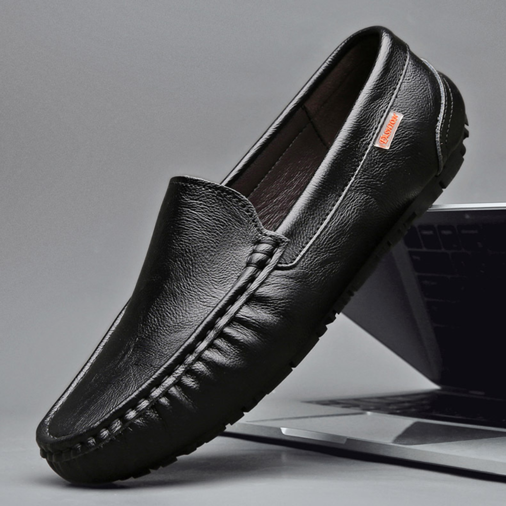 Levoire | Chaussures En Cuir Pour Hommes Levoire | Chaussures À Enfiler Confortables Design Intemporel Noir