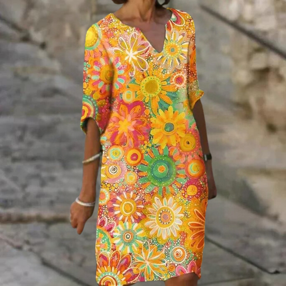 Levoire | Robe À Fleurs Courte Tendance Jaune