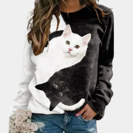 Levoire | T-Shirt Confortable Avec Impression De Chat Pour Femmes Blanc