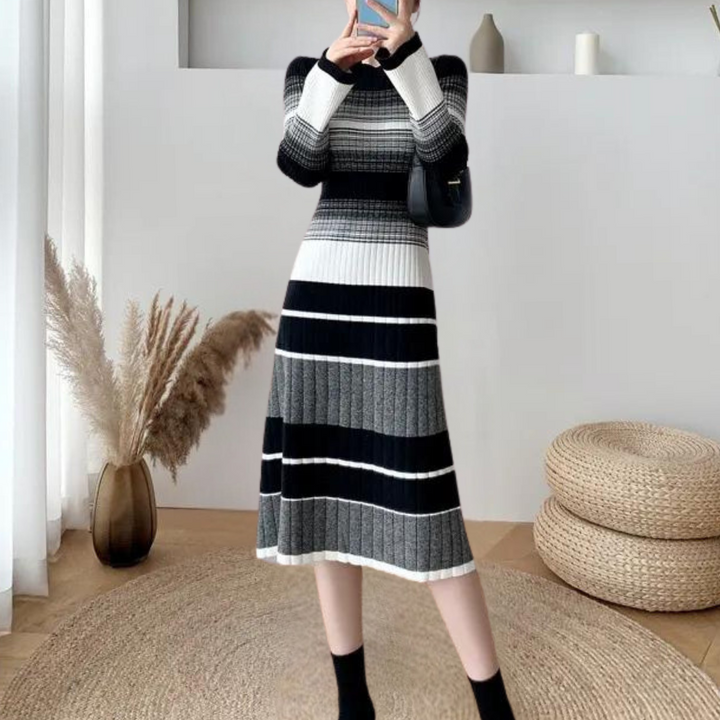 Levoire | Robe Midimètre À Rayures Élégante & Confortable Noir