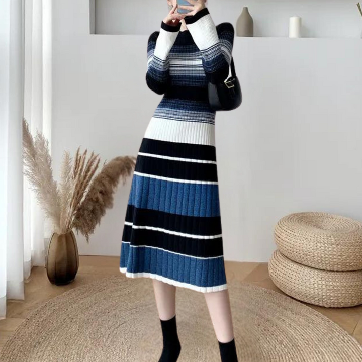 Levoire | Robe Midimètre À Rayures Élégante & Confortable Bleu