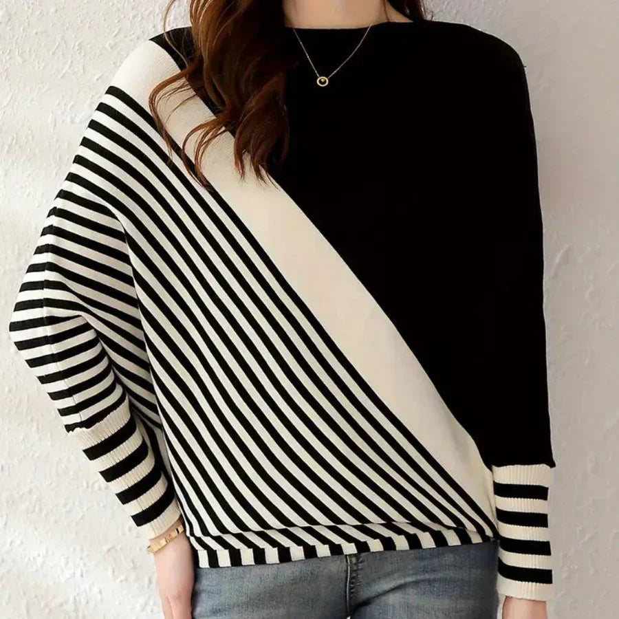 Levoire | Pull Chauve-Souris Rayé Confortable Pour Femmes Noir