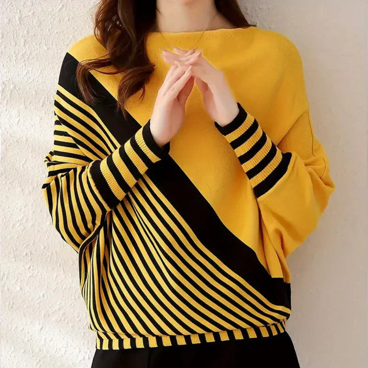 Levoire | Pull Chauve-Souris Rayé Confortable Pour Femmes Jaune