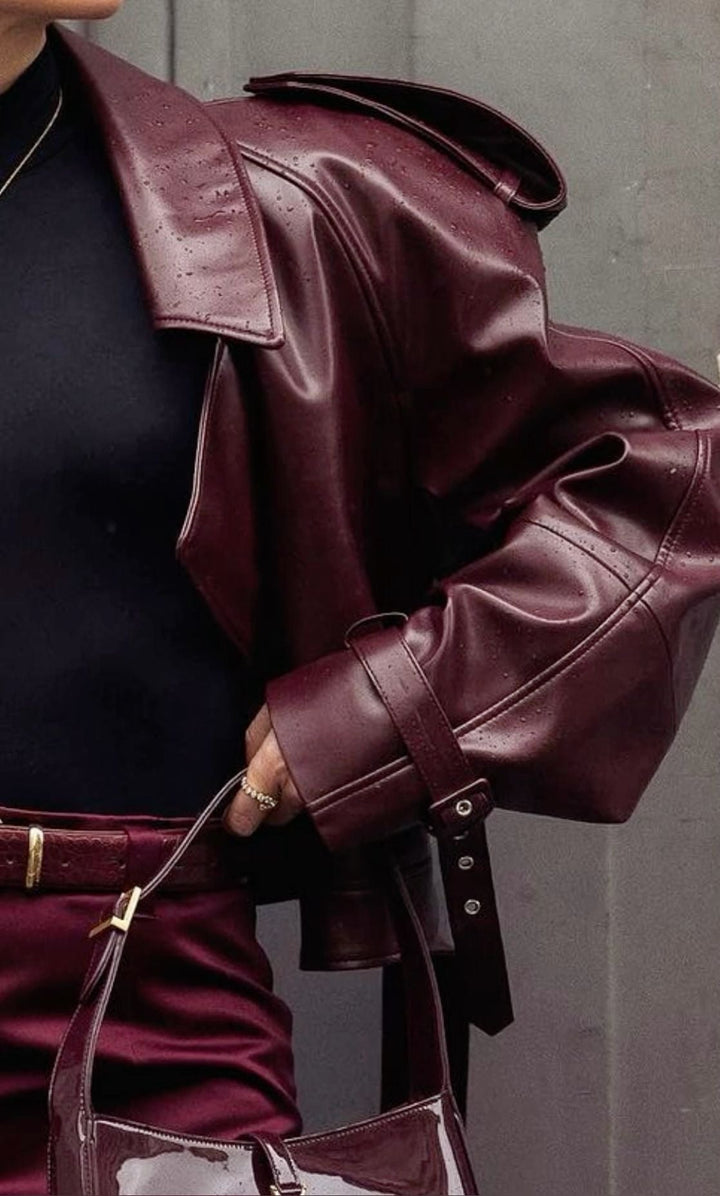 Levoire | Veste En Cuir Bordeaux Grande Taille Au Look Affirmé