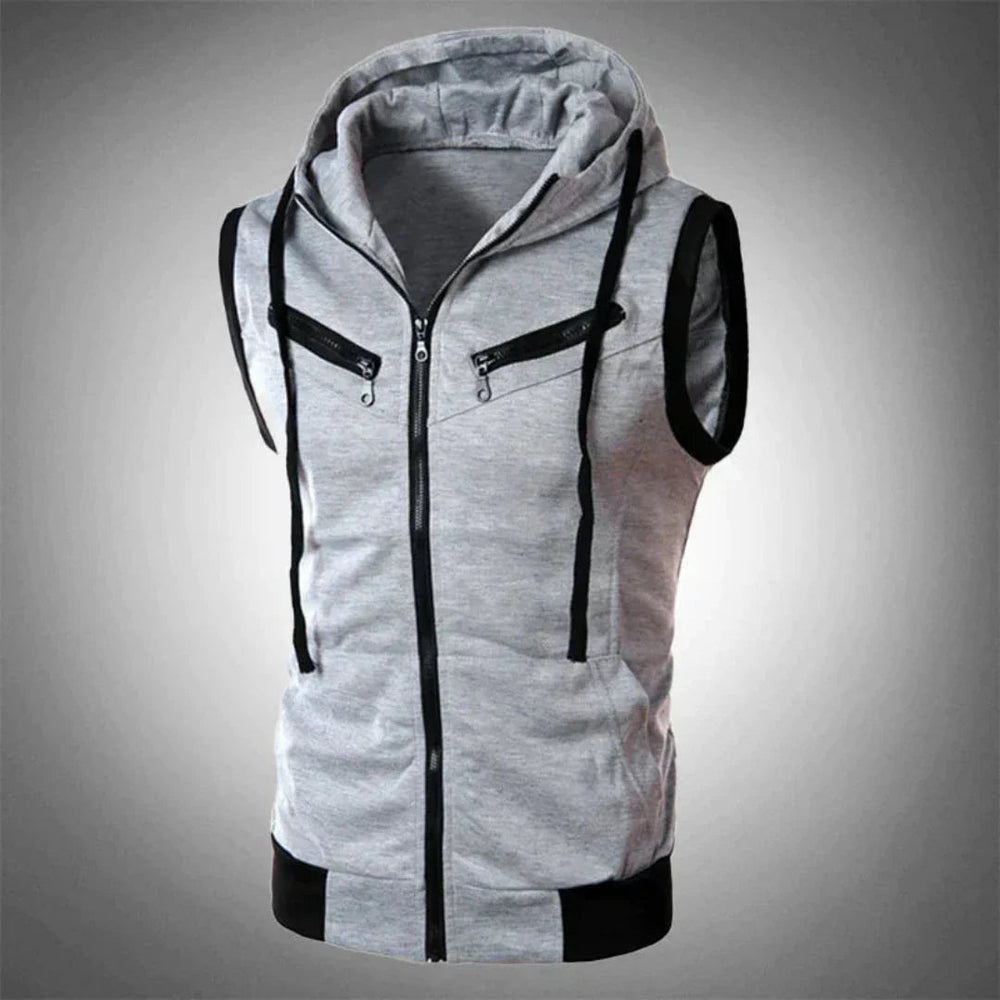 Levoire | Sweat à capuche zippé décontracté sans manches avec poches Gris
