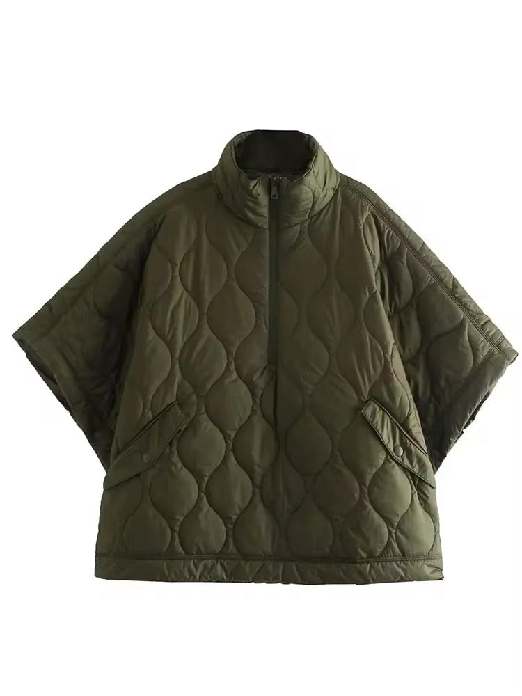 Levoire | Poncho Matelassé Avec Fermeture Éclair En Vert Olive