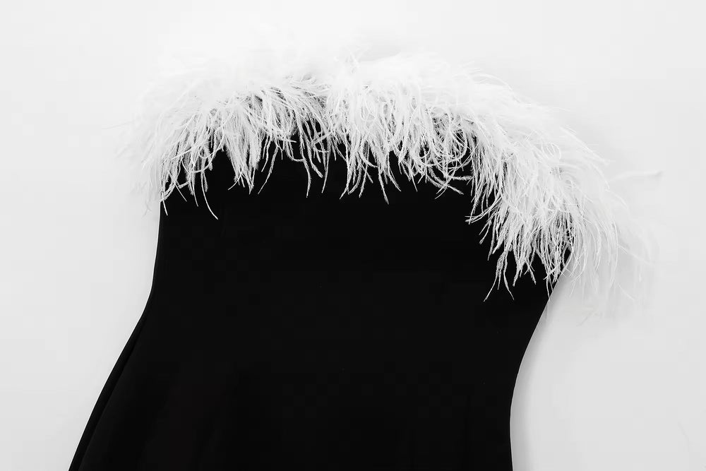 Levoire | Robe De Cocktail Noire Avec Garniture En Plumes