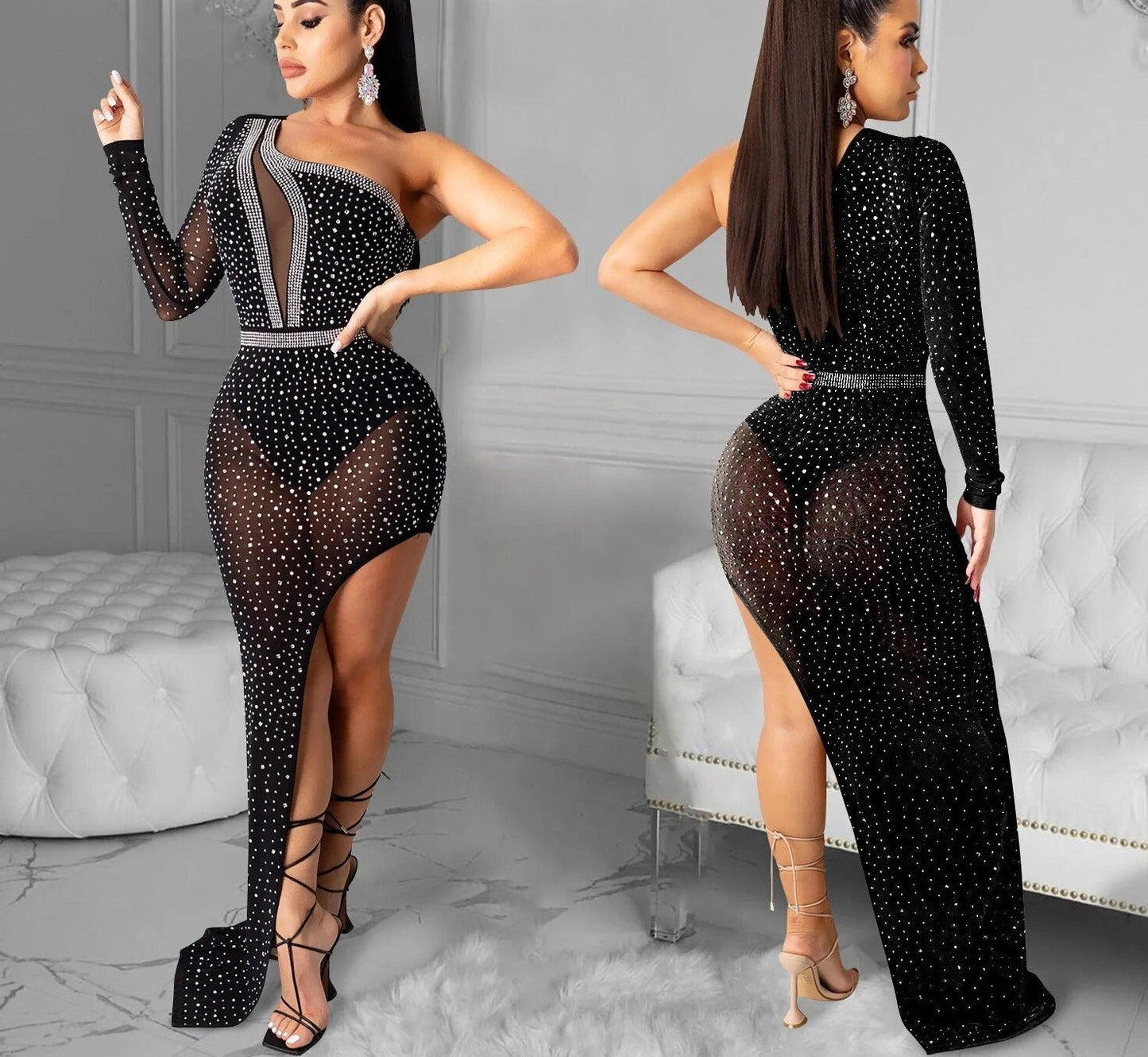 Levoire | Nettlace Transparent Irregulier Maxi Robe Longueur Sol