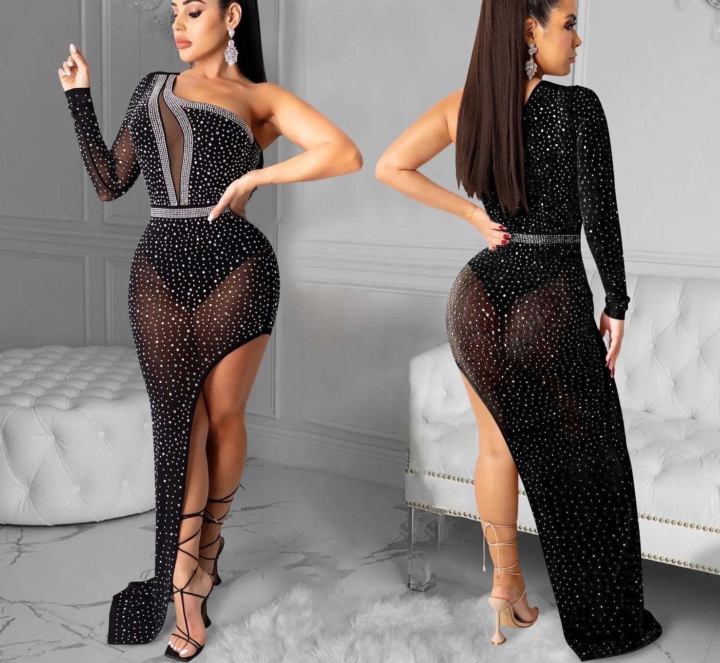 Levoire | Nettlace Transparent Irregulier Maxi Robe Longueur Sol