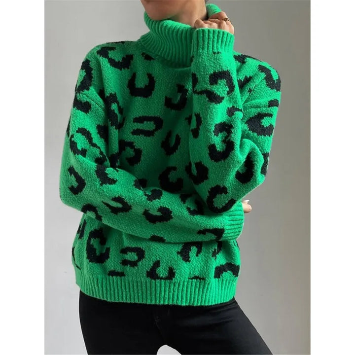 Levoire | Pull À Col Roulé Avec Motif Léopard Vert