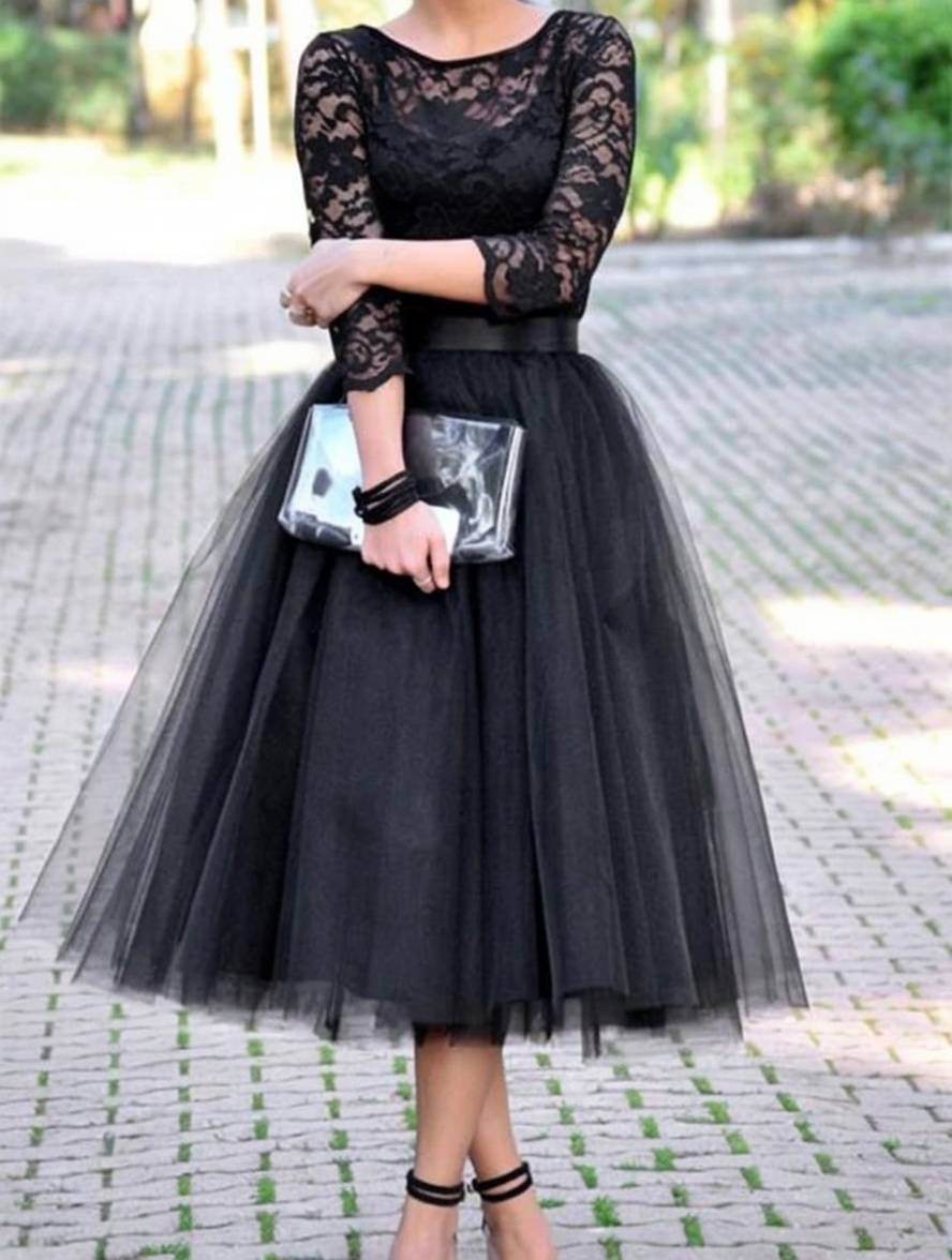 Levoire | Jupe Tutu Puff Midi-Longue Tulle Uni Polyester Femme Élégant Noir Noir