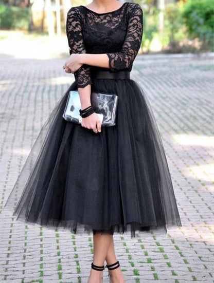 Levoire | Jupe Tutu Puff Midi-Longue Tulle Uni Polyester Femme Élégant Noir Noir