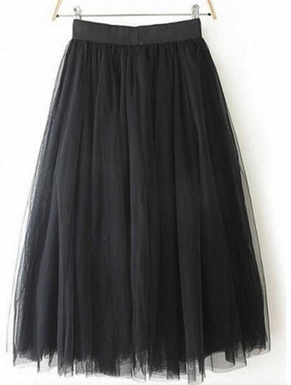 Levoire | Jupe Tutu Puff Midi-Longue Tulle Uni Polyester Femme Élégant Noir