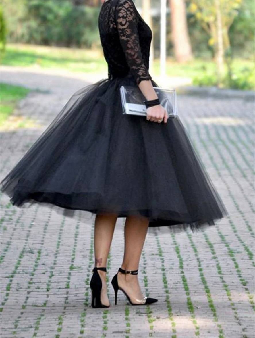 Levoire | Jupe Tutu Puff Midi-Longue Tulle Uni Polyester Femme Élégant Noir