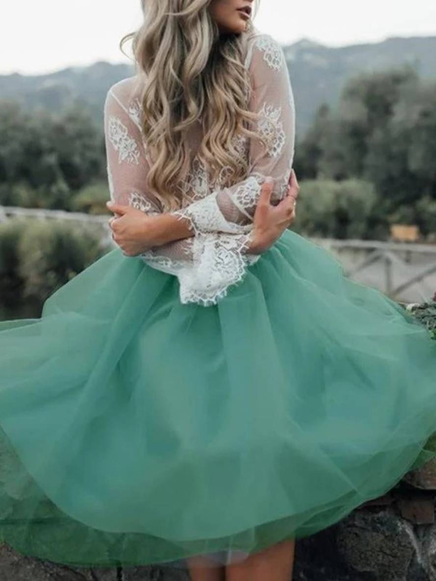 Levoire | Jupe Tutu Plissée Midi-Longue En Tulle Élégante Pour Femmes Vert D'Eau