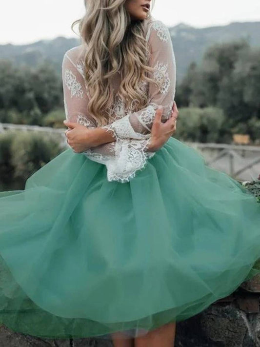 Levoire | Jupe Tutu Plissée Midi-Longue En Tulle Élégante Pour Femmes Vert D'Eau