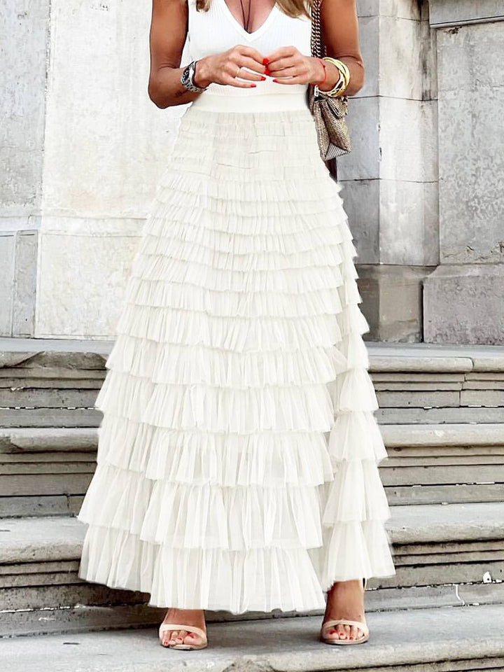Levoire | Jupe Puff Longue Tutu Tulle Trapèze Uni Femme Élégant Doux Blanc