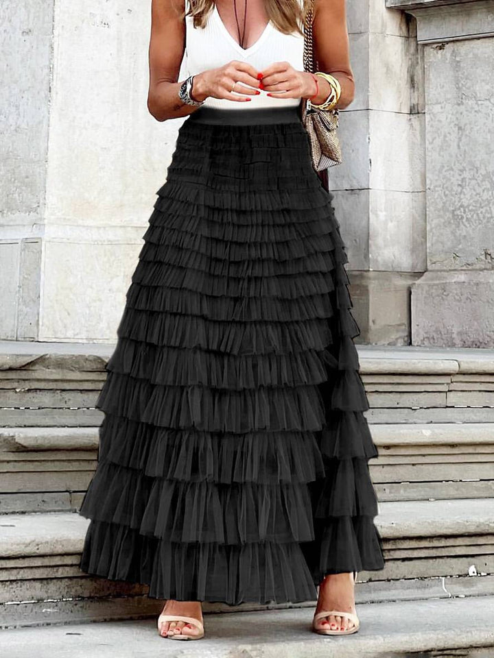 Levoire | Jupe Puff Longue Tutu Tulle Trapèze Uni Femme Élégant Doux Noir