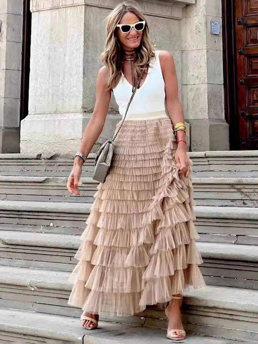 Levoire | Jupe Puff Longue Tutu Tulle Trapèze Uni Femme Élégant Doux