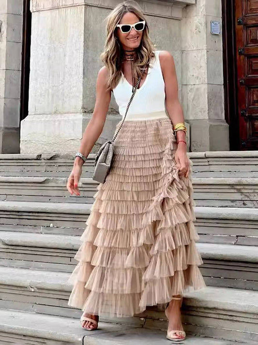 Levoire | Jupe Puff Longue Tutu Tulle Trapèze Uni Femme Élégant Doux