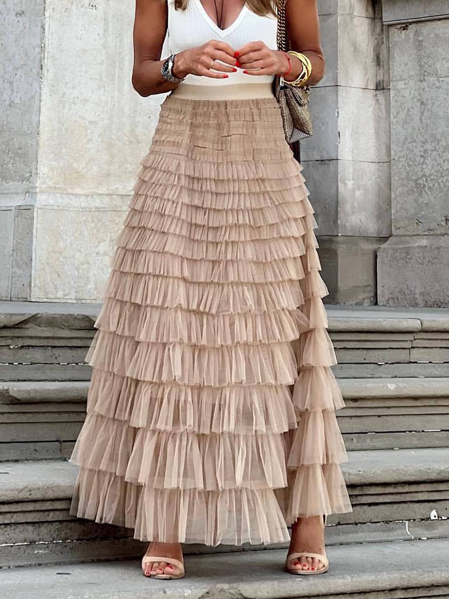 Levoire | Jupe Puff Longue Tutu Tulle Trapèze Uni Femme Élégant Doux