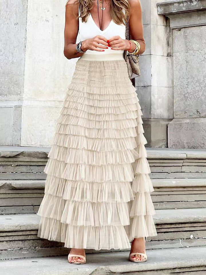 Levoire | Jupe Puff Longue Tutu Tulle Trapèze Uni Femme Élégant Doux Abricot