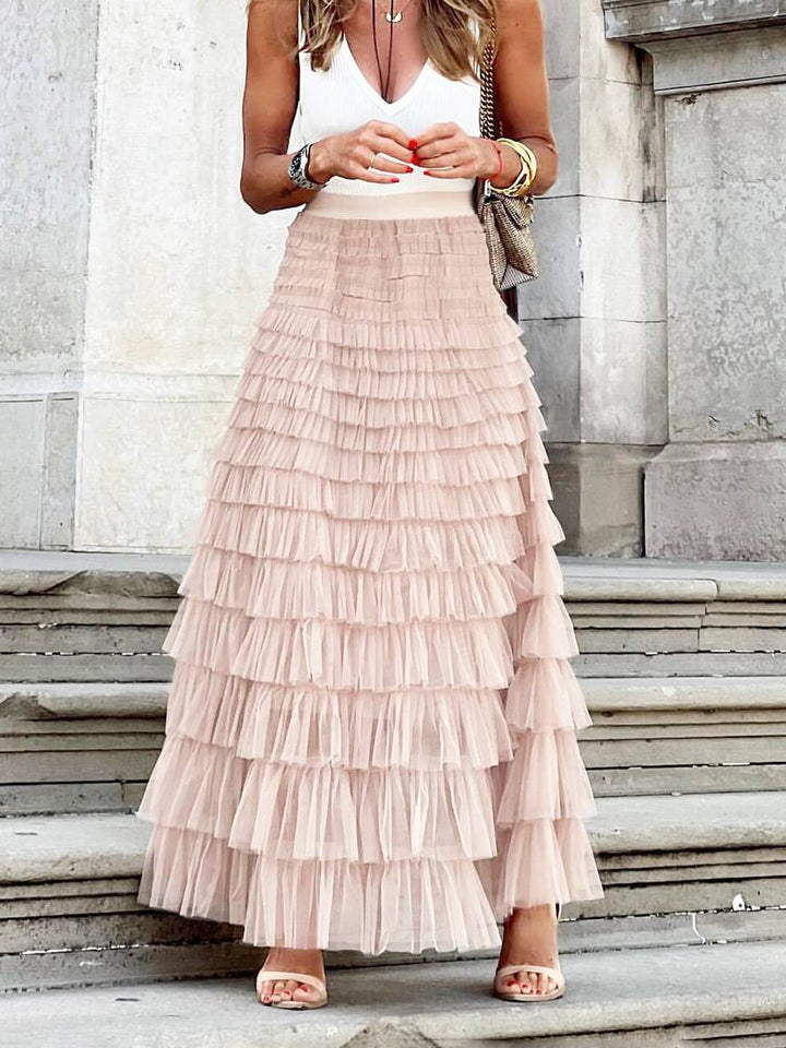Levoire | Jupe Puff Longue Tutu Tulle Trapèze Uni Femme Élégant Doux Rosa