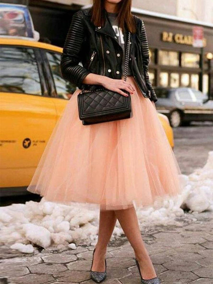Levoire | Jupe Plissée Midi En Tulle Élastique Élégante Rose Rosa