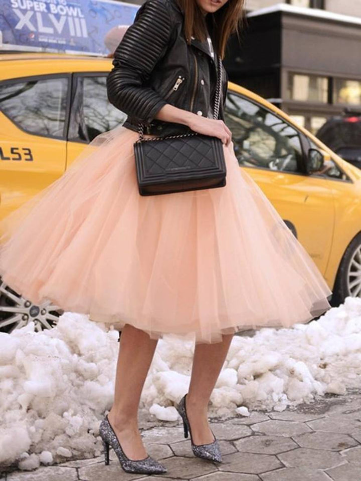 Levoire | Jupe Plissée Midi En Tulle Élastique Élégante Rose