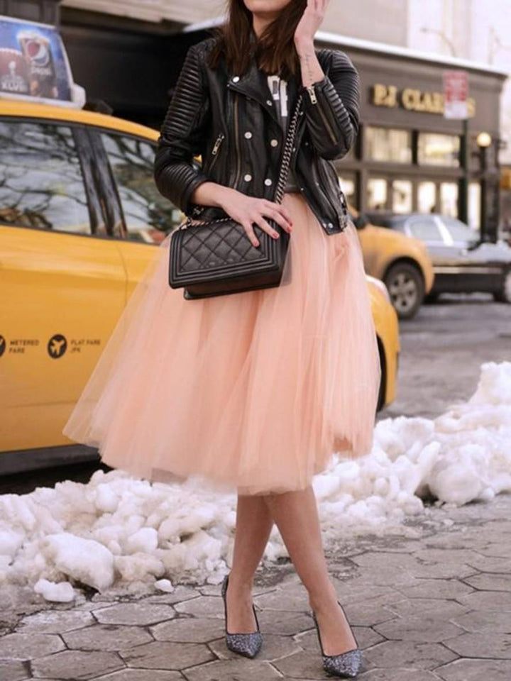 Levoire | Jupe Plissée Midi En Tulle Élastique Élégante Rose